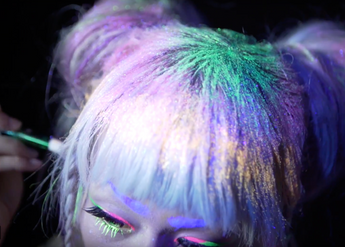 Disco Dust X Cyberdog //UV GLITTER RAINBOW //Cyber hair buns tutorial